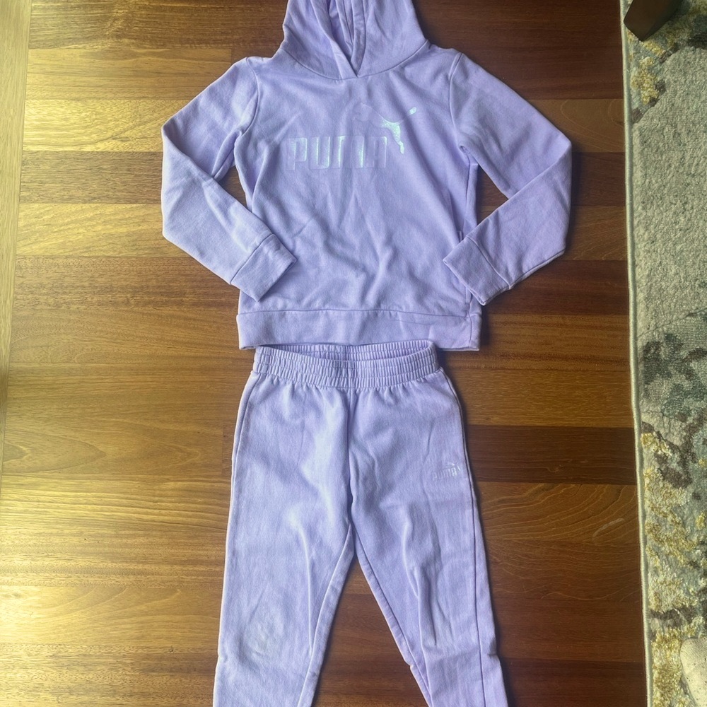 Puma Purple Sweatshirt with Attached Hood and Long Sleeves